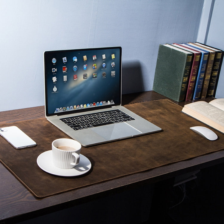 CF9011 Desk Pad Retro Crazy Horse Leather Notebook Computer Mouse Pad Oversized Anti-Slip Desktop Computer Desk Leather Pad(Brown)