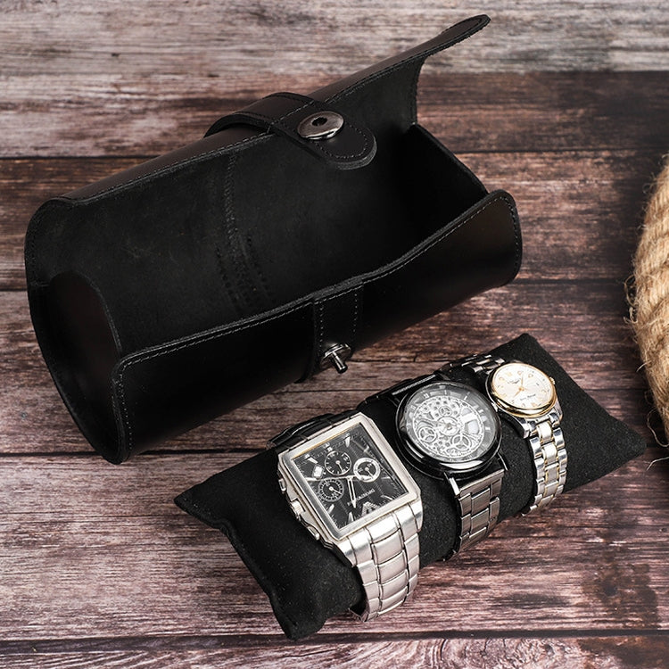 Contacts Family CF1117A 3 Watch Positions Leather Watch Box Round Buckle Outdoor Travel Watch Storage Box(Black) - free shipping - PMC Jewellery - Order now!