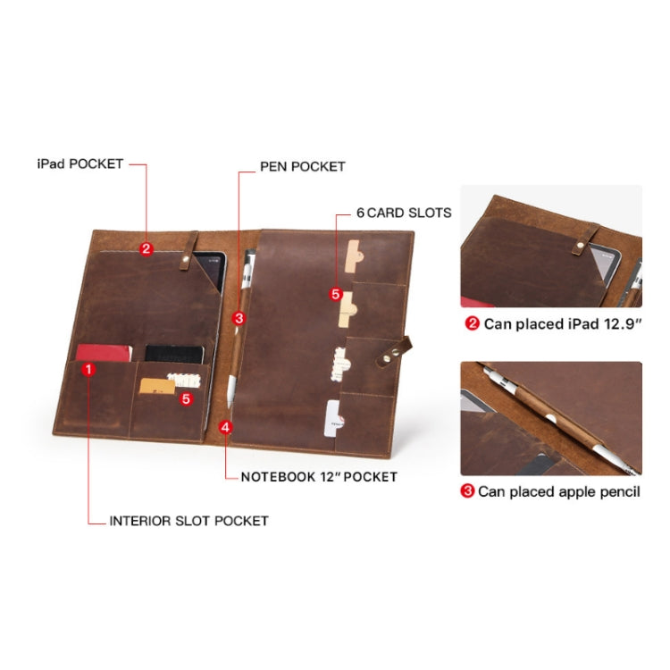 CONTACTS FAMILY CF2002 Retro Crazy Horse Texture Multifunctional Protective Cover Leather Tablet Case for iPad Pro 12.9 2020 / 2021 / 2018(Coffee)