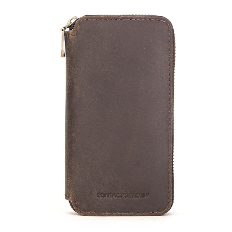 Contacts Family CF1114 Leather Watch Box Retro Crazy Horse Leather Zipper Couple Watch Bag(Coffee)