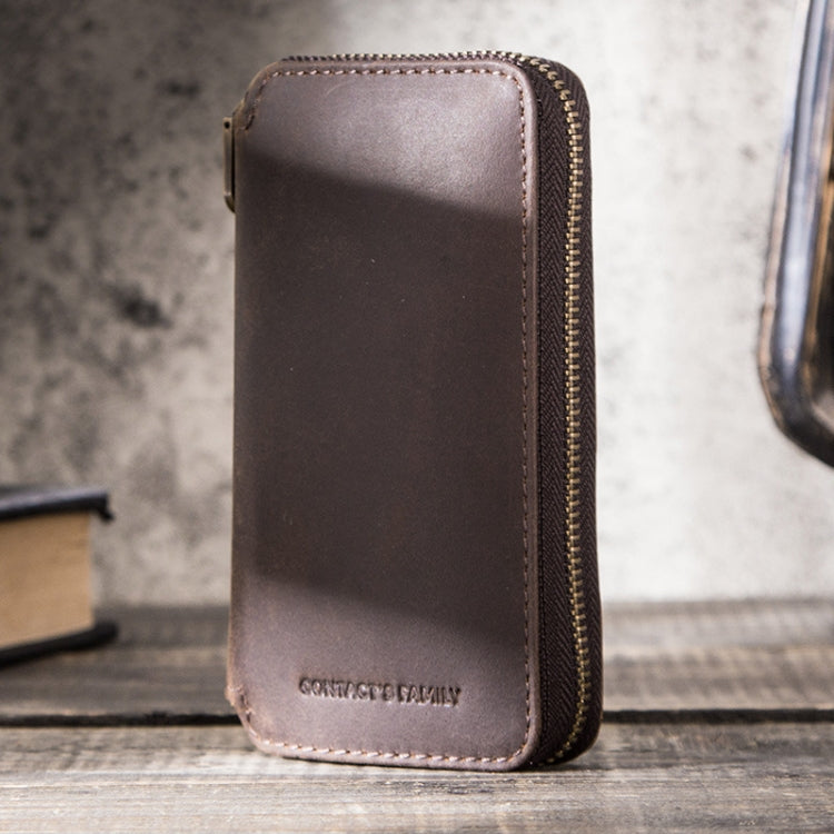 Contacts Family CF1114 Leather Watch Box Retro Crazy Horse Leather Zipper Couple Watch Bag(Coffee)
