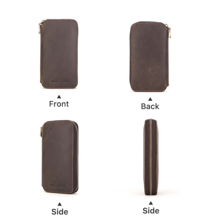 Contacts Family CF1114 Leather Watch Box Retro Crazy Horse Leather Zipper Couple Watch Bag(Coffee)