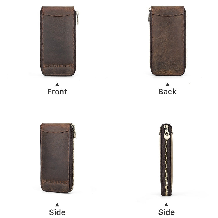 Contacts Family CF1121 Retro Crazy Horse Leather Watch Storage Box Single Watch Seat Portable Watch Zipper Bag(Coffee)