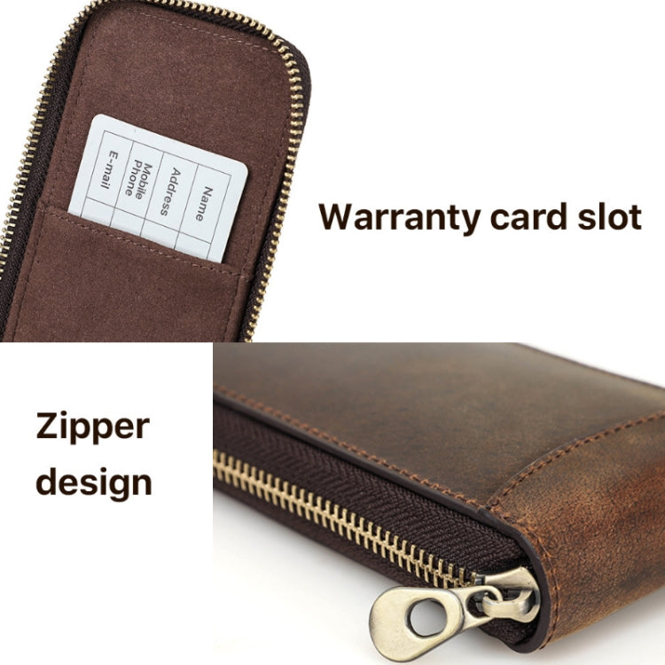 Contacts Family CF1121 Retro Crazy Horse Leather Watch Storage Box Single Watch Seat Portable Watch Zipper Bag(Coffee)