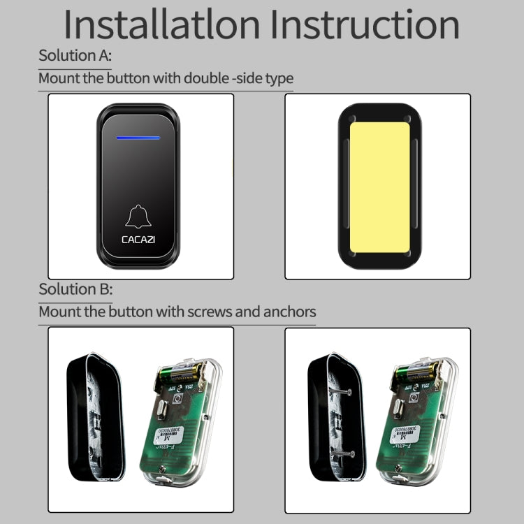 CACAZI Home Smart Digital Wireless Doorbell Remote Electronic Doorbell Elderly Pager, Style: EU Plug(Black) - Wireless Doorbell by CACAZI | Online Shopping South Africa | PMC TechLife | Buy Now Pay Later Mobicred