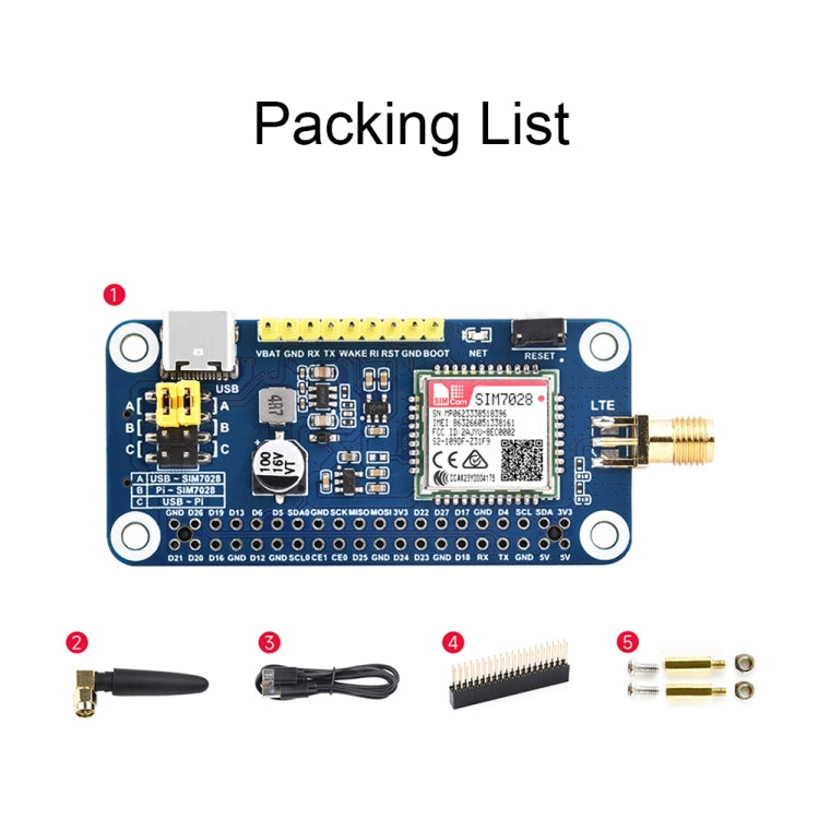 Waveshare 25349 SIM7028 NB-IoT HAT For Raspberry Pi, Supports Global Band NB-IoT Communication