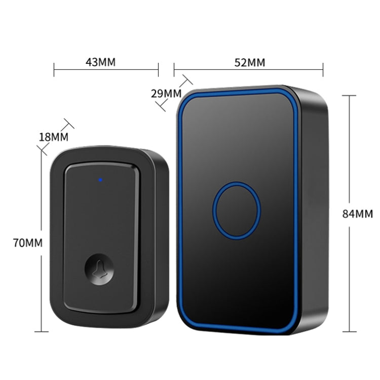 CACAZI A19 1 For 1 Wireless Music Doorbell without Battery, Plug:US Plug(Black)