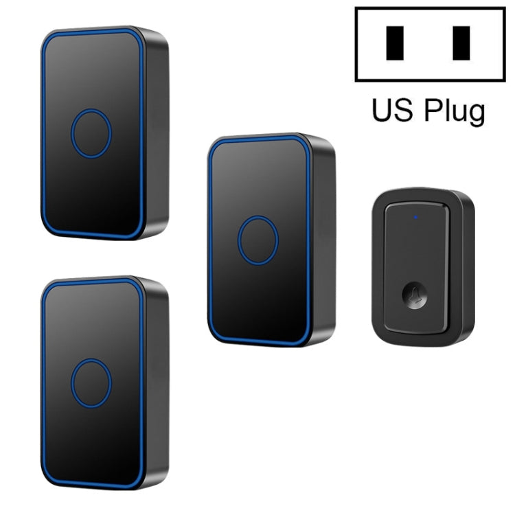 CACAZI A19 1 For 3 Wireless Music Doorbell without Battery, US Plug(Black)