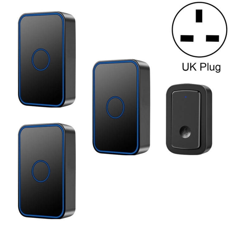 CACAZI A19 1 For 3 Wireless Music Doorbell without Battery, UK Plug(Black)