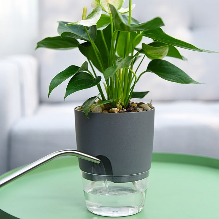Transparent Plastic Double-Layer Water Storage Automatic Water-Absorbing Flowerpot, Size: A709 Caliber 23.5cm(Gray Transparent Basin)