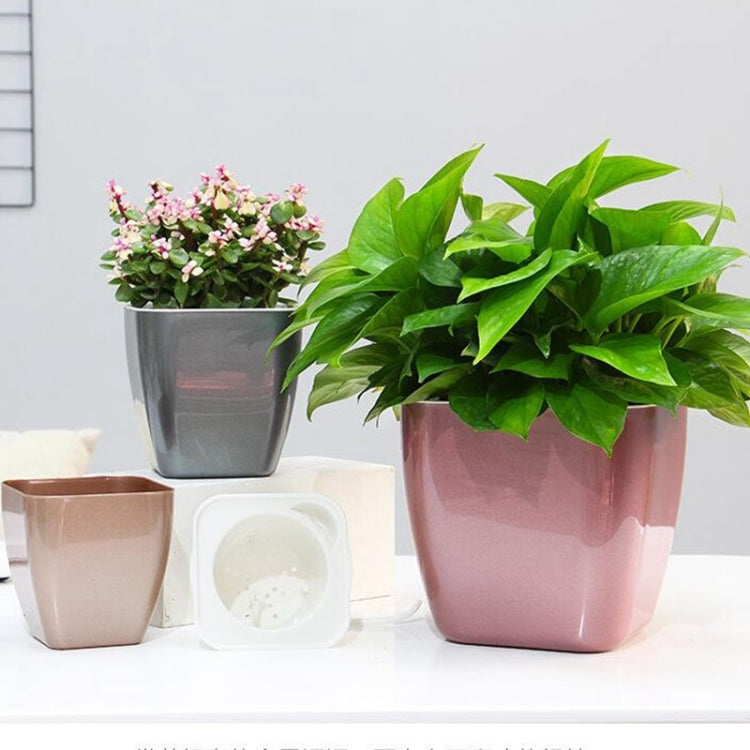 Imitation Metal Colorful Water Storage Plastic Flowerpot, Size: G105 Small Pot(Square Silver Grey) - Flower Pots & Planters by PMc TechLife | Online Shopping South Africa | PMc TechLife | Buy Now Pay Later Mobicred