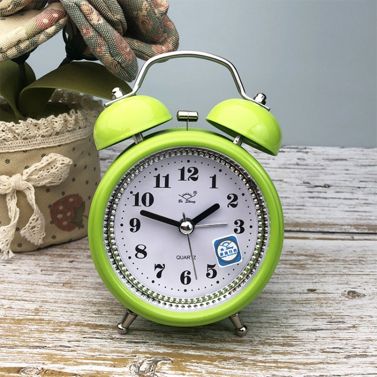 3 Inch Metal Bell Alarm Clock With Night Light Student Bedside Fashion Clock(Green)