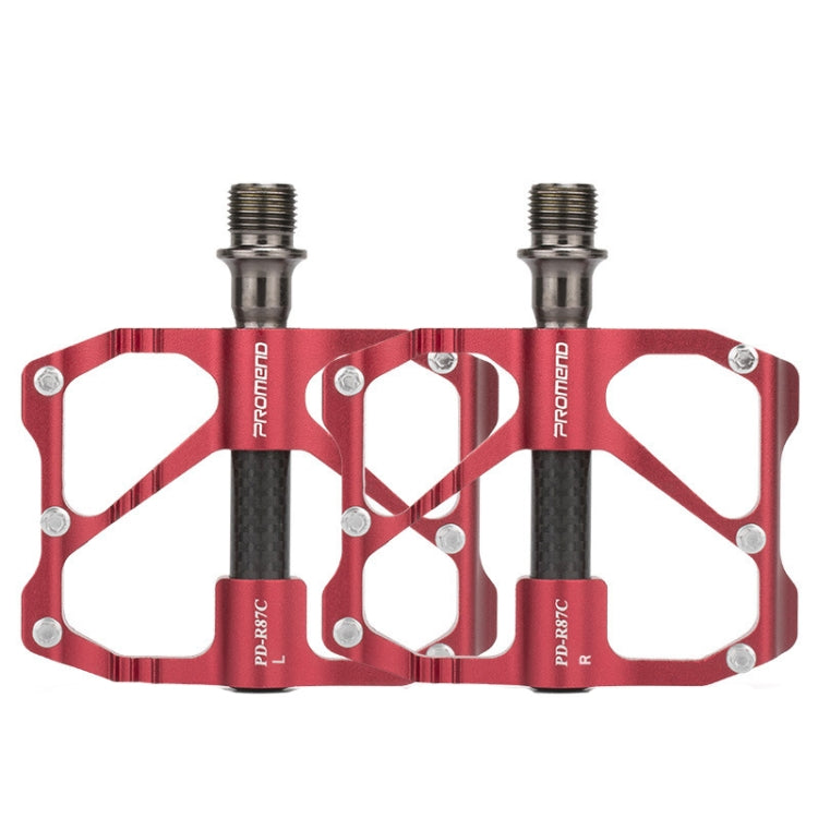 PD-R87C 1 Pair PROMEND Bicycle Road Bike Mountain Bike 3 Palin Carbon Fiber Bearing Pedal(Red)