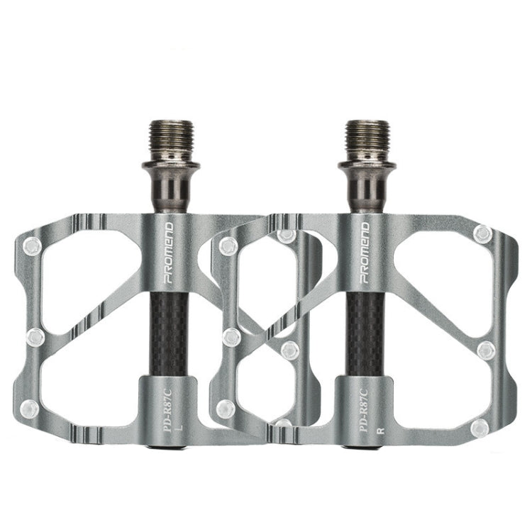 PD-R87C 1 Pair PROMEND Bicycle Road Bike Mountain Bike 3 Palin Carbon Fiber Bearing Pedal(Silver)
