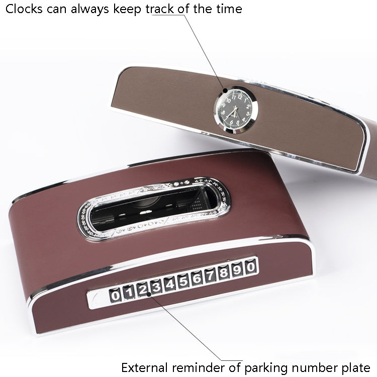 Car Clock Tissue Box Multi-Function Vehicle Instrument Table Paper Towel Box, Style: Clock+Parking Card (Agate)
