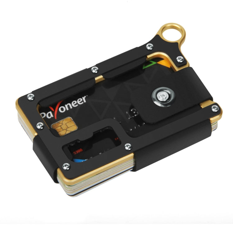 Aluminum Alloy Card Holder Leather Wallet Multifunctional Adjustable Snap Button Pocket Wallet(Gold)