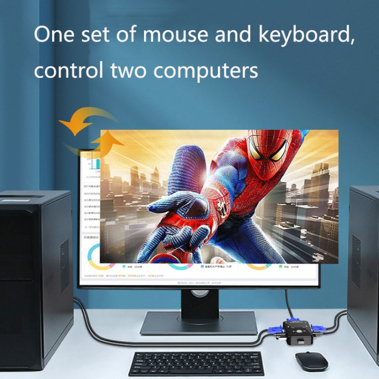HW1701 2 into 1 out KVM Switcher 2 Port Manual VGA Switch USB With Keyboard Mouse Switching(Black)