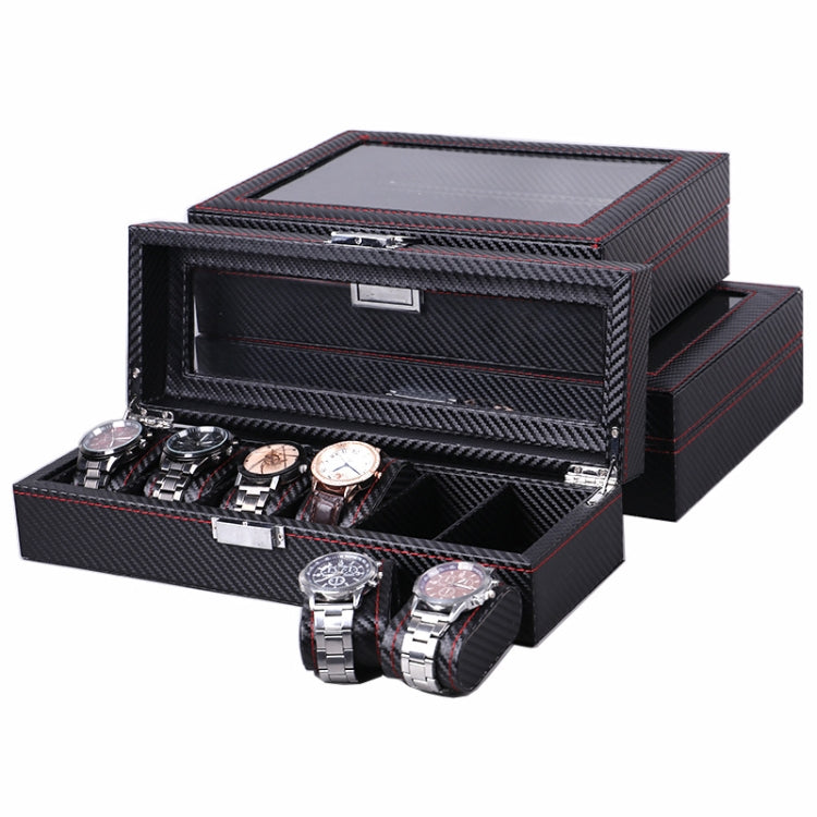Carbon Fiber PU Leather Watch Box Jewelry Storage Box Packaging Box, Style: Double-layer