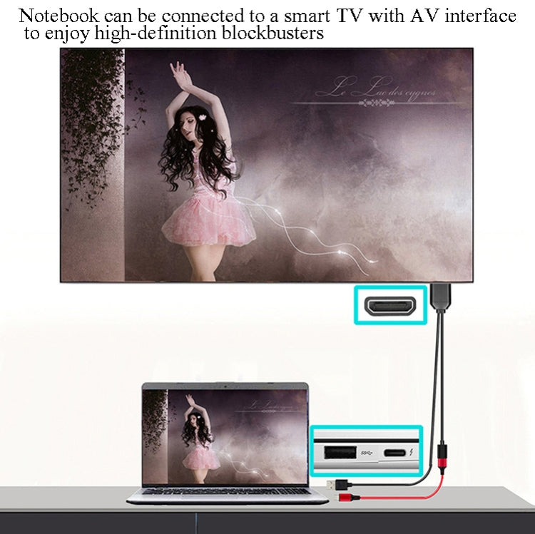 L3B Type-C USB To HDMI-Compatible Audio Transfer Three-In-One HD Cable TV Screen Connector(Black)