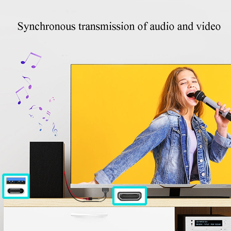 L3B Type-C USB To HDMI-Compatible Audio Transfer Three-In-One HD Cable TV Screen Connector(Black)