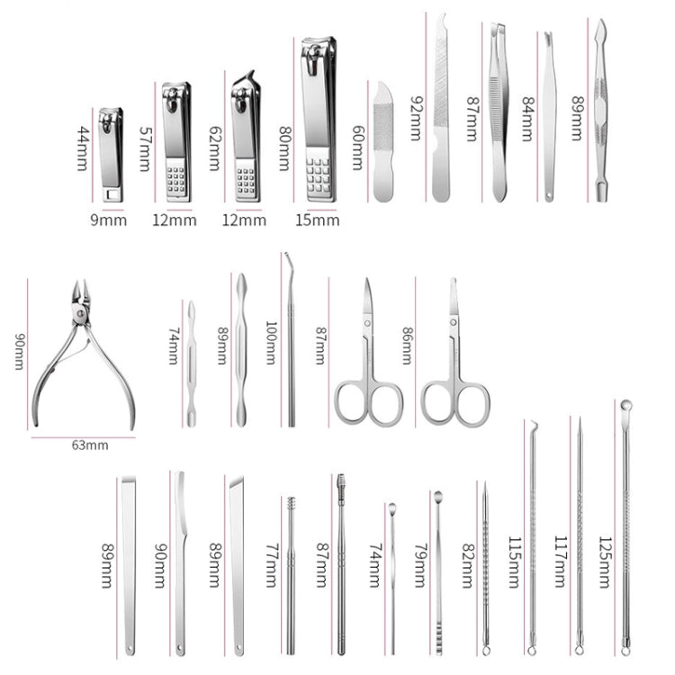 26 In 1 Black Nail Clipper Set Manicure Set Stainless Steel Nail Clipper Manicure Tool