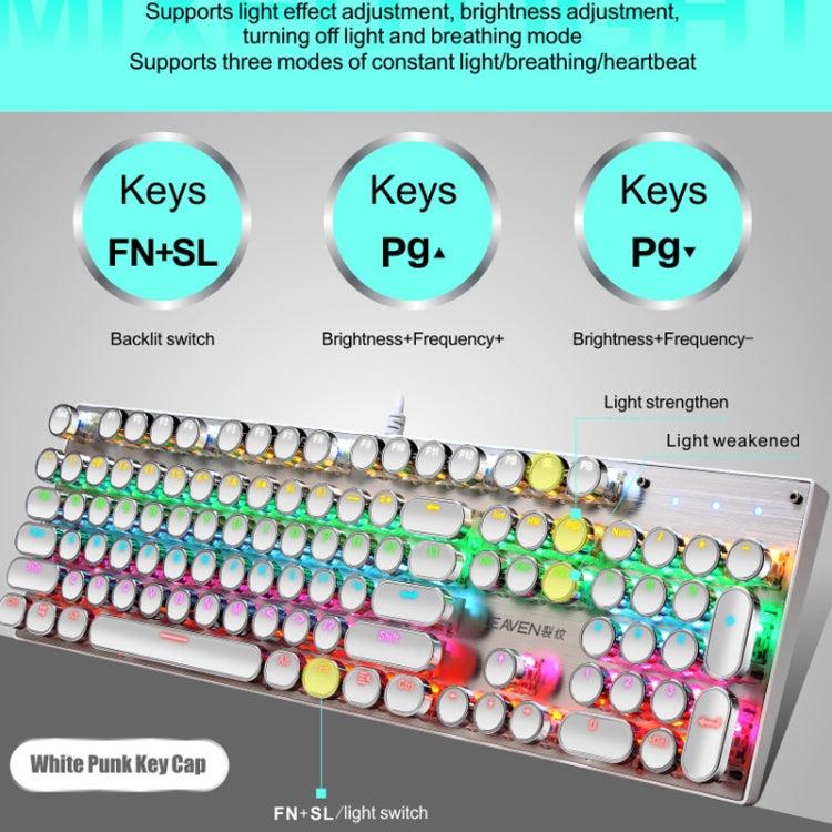 104 Keys Green Shaft RGB Luminous Keyboard Computer Game USB Wired Metal Mechanical Keyboard, Cabel Length:1.5m, Style: Double Imposition Version (White Pink)