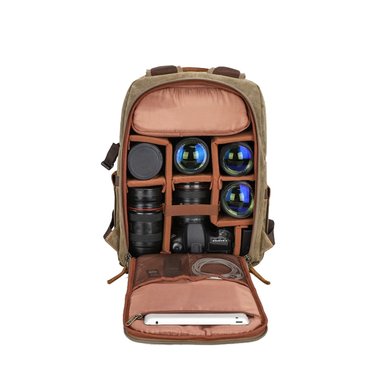 D1383 Outdoor SLR Digital Camera Backpack Water-resistant Batik Canvas Camera Bag(Khaki)