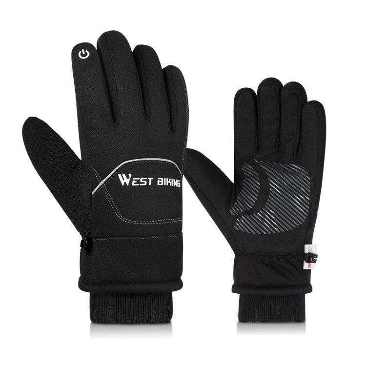 WEST BIKING YP0211221 Winter Warm Fleece Riding Gloves Non-Slip Water-resistant Touch Screen Gloves, Size: L(Black)