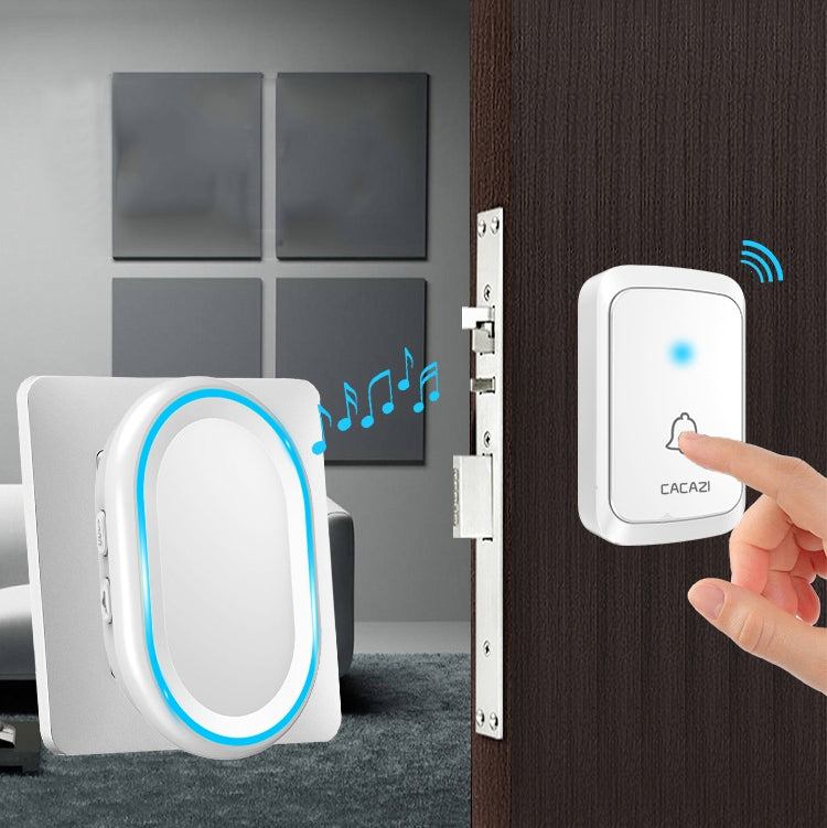 CACAZI A80 1 For 1 Wireless Music Doorbell without Battery, Plug:UK Plug(White)