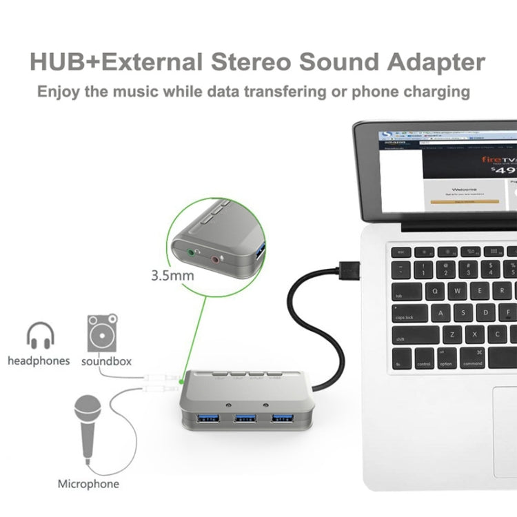 MB-103 USB 3.1 Three-Port Drive-Free HUB + 7.1 Voice Changer Sound Card High-Speed Docking Station, PS5 Voice Changer Sound Card Compatible with PS4 Headset, Cable Length: 1.2m(1 to 3)