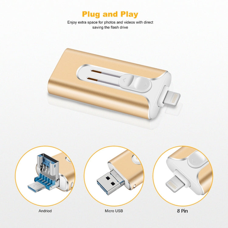 128GB Micro USB + 8 Pin + USB 2.0 3 in 1 Mobile Phone Computer U-Disk(Silver)