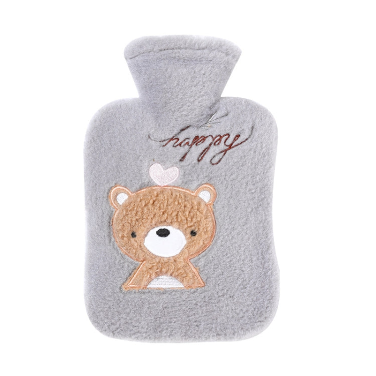 Hot Compress Stomach Hot Water Bottle Flannel Cover Cartoon Hand Warmer(Light Grey)