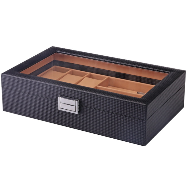 6+3 PU Watch Glasses Case Carbon Fiber PU Skin Watch Box Sunglasses Box(Brown)