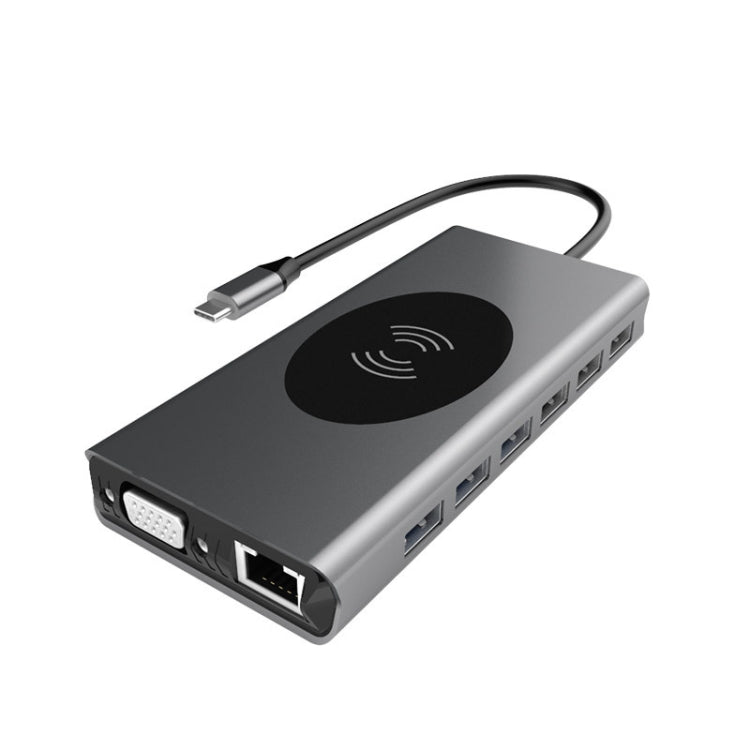 BX15W USB HUB Type-C Docking Station with Wireless Charge Function(15 in 1)