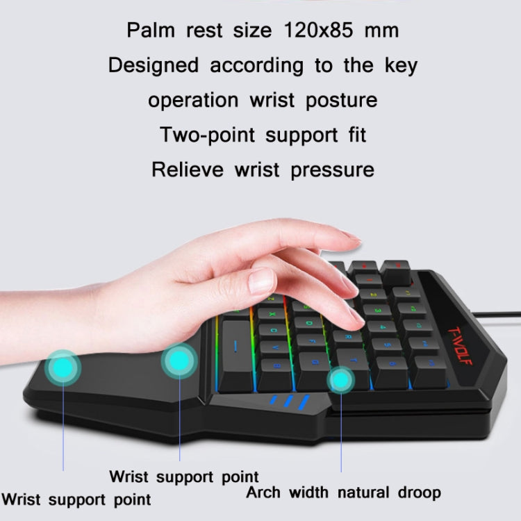 T-WOLF Mobile Gaming One-Handed Keyboard,Specification: TF-900 Set