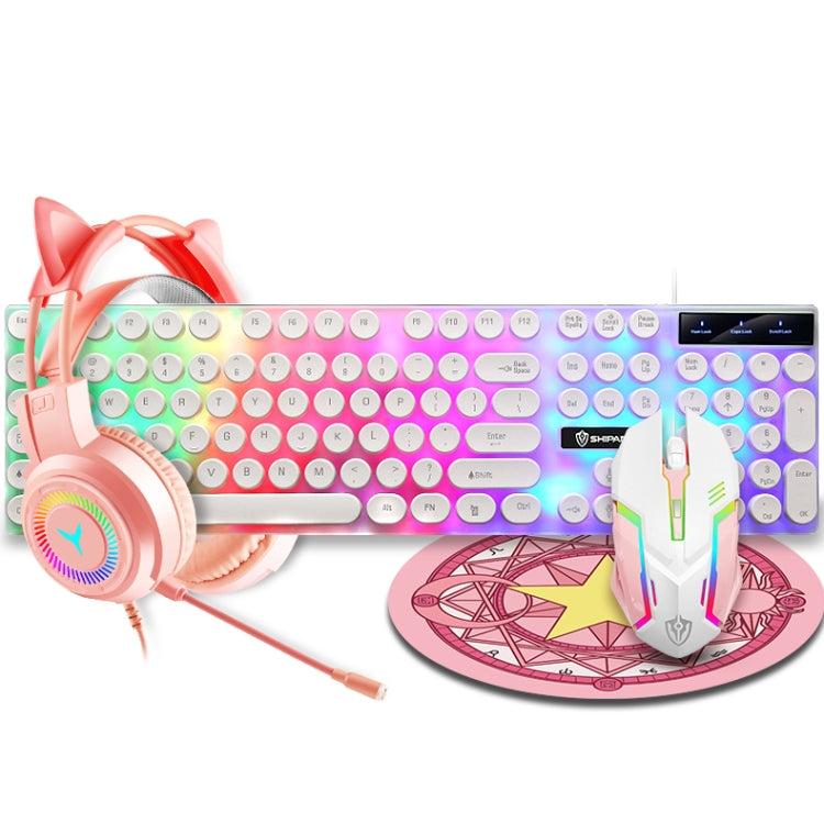 Shipadoo LD-122 4 in 1 Girly Glowing Keyboard + Mouse + Earphone + Mouse Pad Set(Pink Punk) - free shipping - PMC Jewellery - Order now!