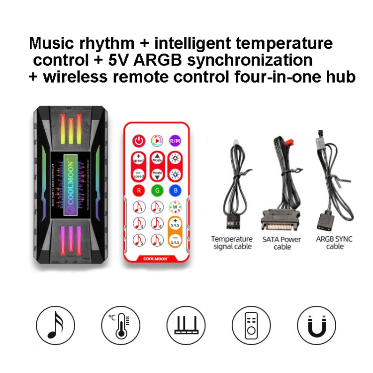 COOLMOON CM-MPAC PWM 5V ARGB Cooling Fan Remote Control For PC Case Chassis, Style: 4 in 1 (Black)