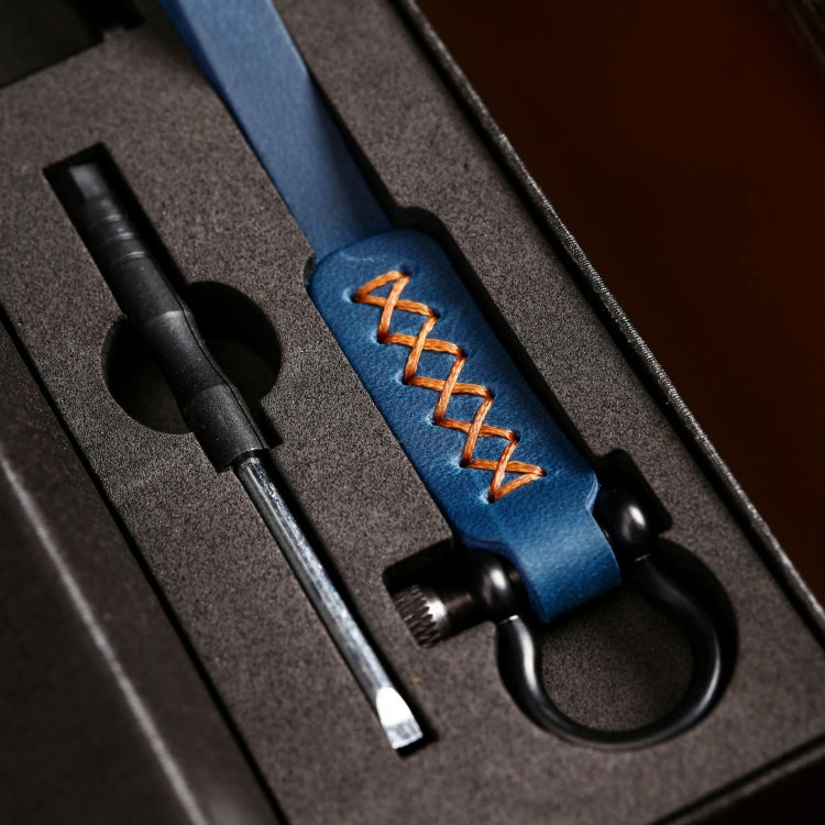 A001 Car Keychain Leather Long Key Rope(Crazy Horse Blue)