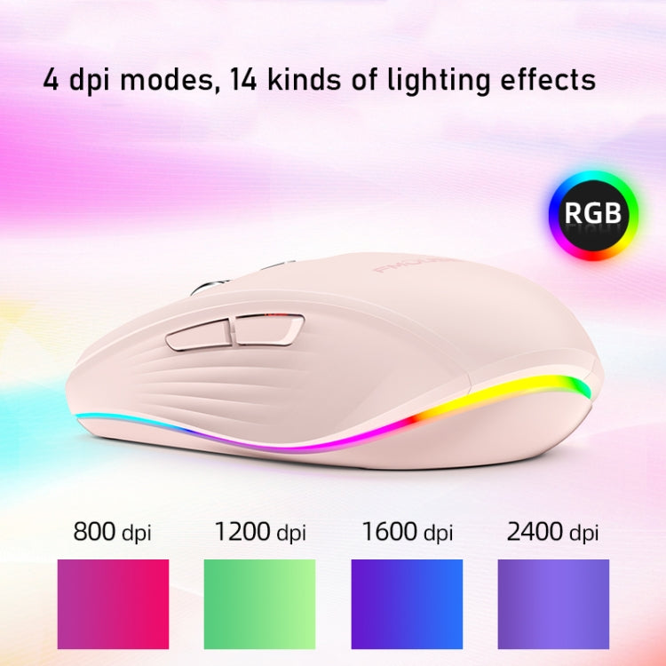 Fmouse M303 2400DPI Bluetooth&2.4G Dual Modes Rechargeable RGB Mouse(Pink)