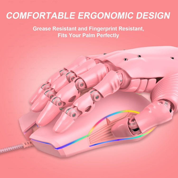 E32 7 Keys 3200 DPI Pink Girls RGB Glowing Wired Mouse Gaming Mouse, Interface: Type-C