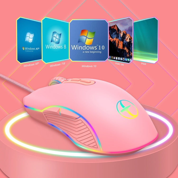 E32 7 Keys 3200 DPI Pink Girls RGB Glowing Wired Mouse Gaming Mouse, Interface: Type-C - Wired Mice by PMC Jewellery | Online Shopping South Africa | PMC Jewellery | Buy Now Pay Later Mobicred