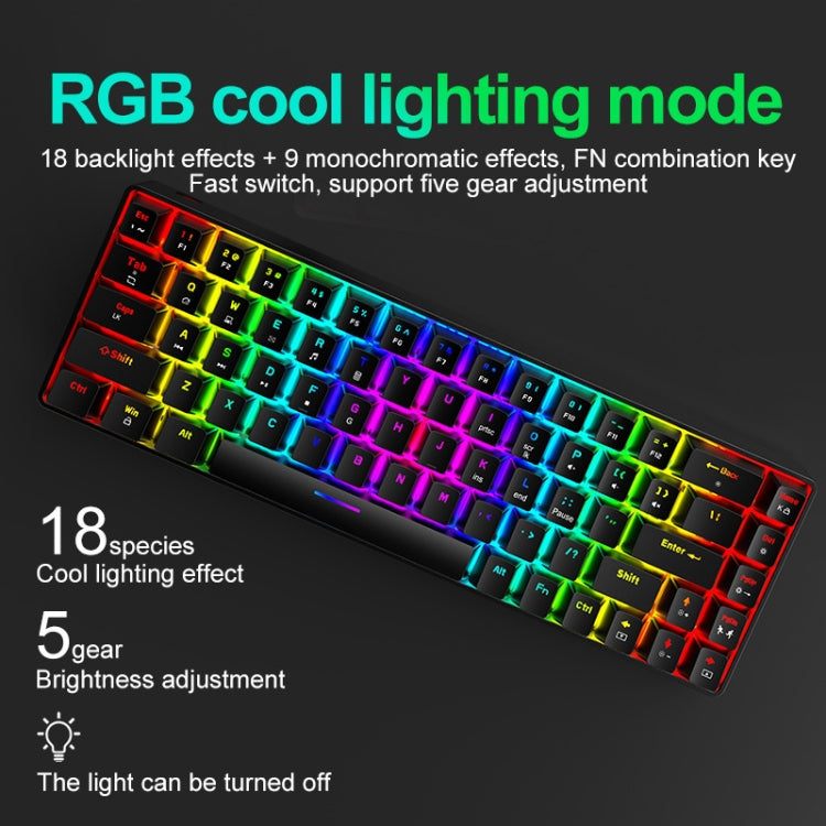 ZIYOU LANG T8 68 Keys RGB Luminous Gaming Mechanical Keyboard, Cable Length:1.6m(Black Tea Shaft)
