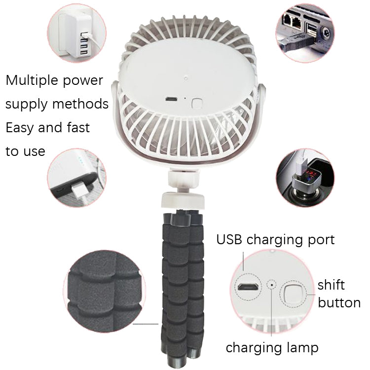Octopus Stroller Deformation Fan Desktop Portable Handheld USB Small Fan, Colour: 2200mAh White