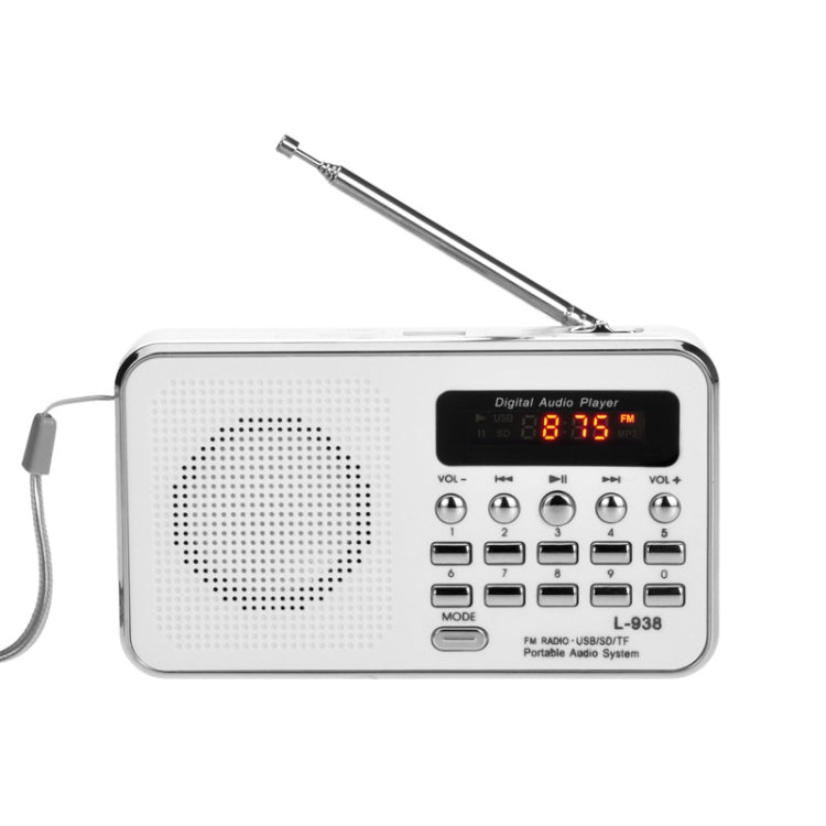 L-938 MP3 Audio Player FM Radio Support SD MMC Card AUX-IN Earphone-out(White)