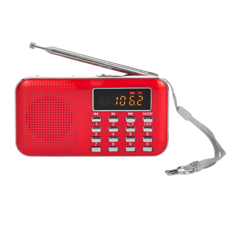 L-218AM MP3 Radio Speaker Player Support TF Card USB with LED Flashlight Function(Red)