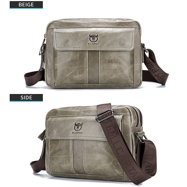 BULL CAPTAIN Double Layer Leather One Shoulder Messenger Bag For Men(Beige)