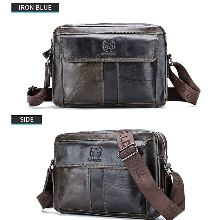 BULL CAPTAIN Double Layer Leather One Shoulder Messenger Bag For Men(Iron Blue)