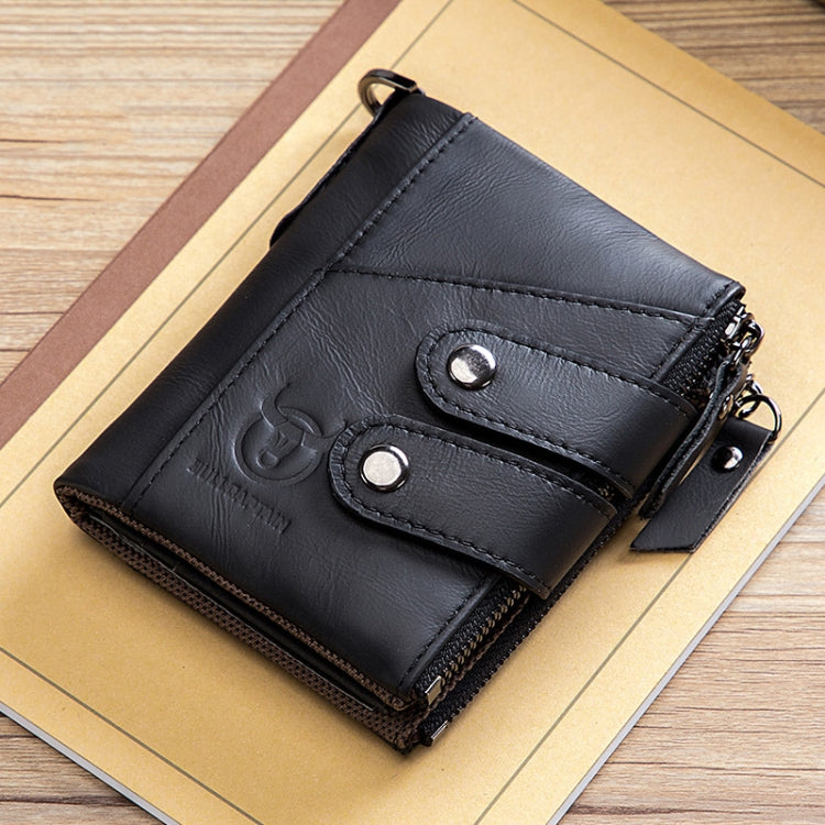 BULL CAPTAIN Leather Three-fold Zipper Wallet For Men(Black)