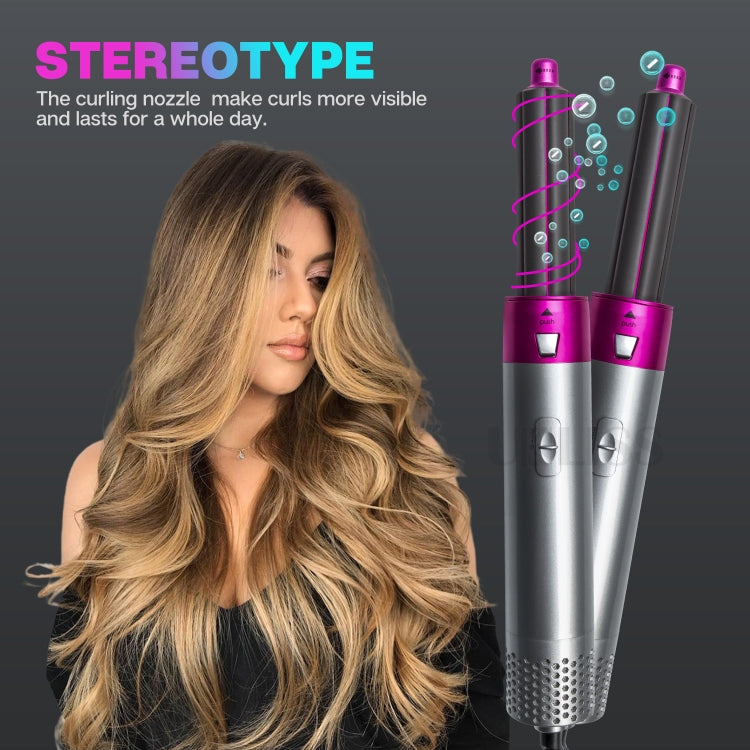 5-in-1 Hot-air Comb Automatic Straightening Dual-purpose Hair Dryer Silver+Rose Red(US Plug)