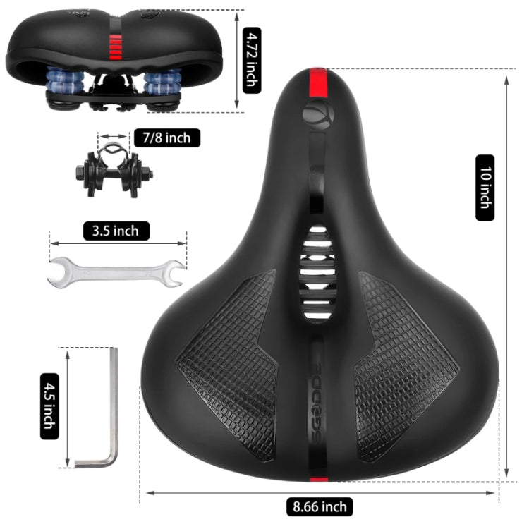SGODDE Mountain Bike Shock Absorbing Thickened Soft Saddle(Black Red)